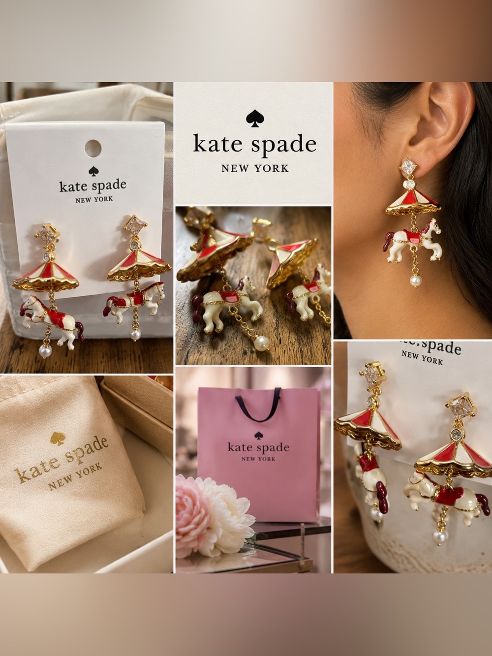 kate spade New York Red, White & Gold Carousel Horse Drop Earrings